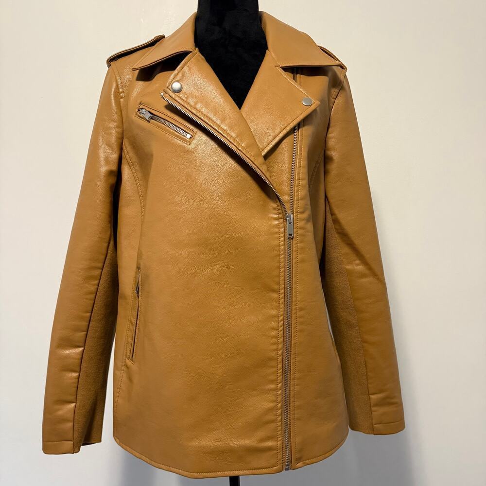 Lane Bryant Brown Sugar Asymetrical Zip Faux Leather Moto Jacket 14/16 NWT